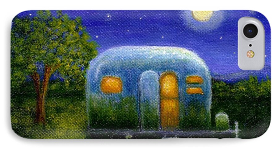 Air Stream iPhone 8 Case featuring the painting Airstream Camper Under The Stars by Sandra Estes