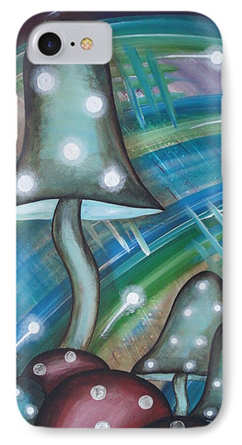 Mushroom iPhone 8 Case featuring the painting Alien Mushrooms by Krystyna Spink