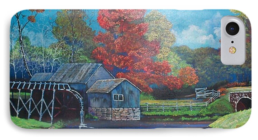 Gristmill iPhone 8 Case featuring the painting Autumn Mill by Dave Farrow