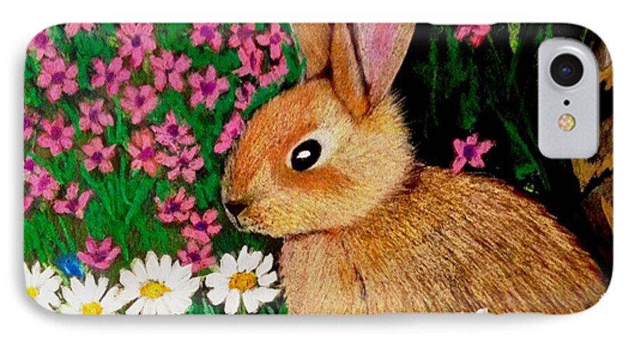 Bunny iPhone 8 Case featuring the painting Baby Bunny in the Garden at Night by Renee Michelle Wenker