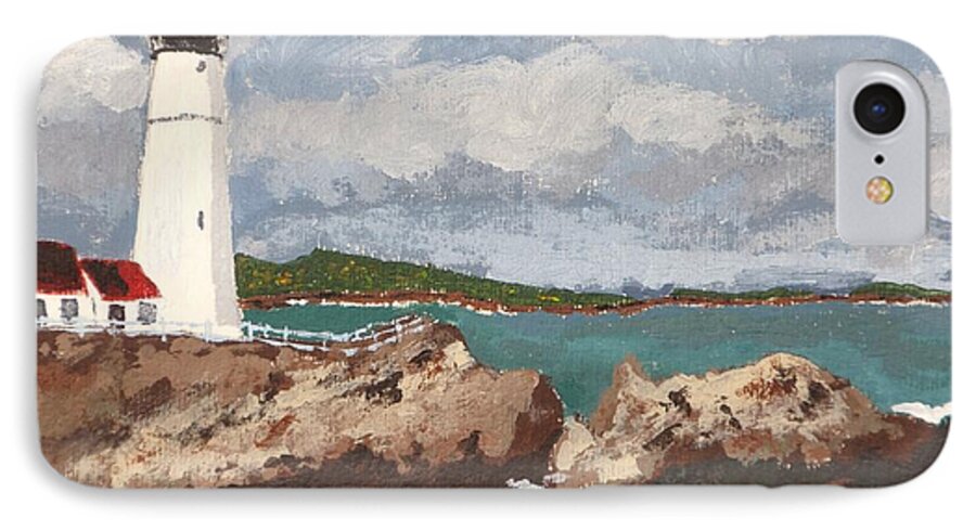 New England Shore Landscape iPhone 8 Case featuring the painting Beacon of Love by Cynthia Morgan