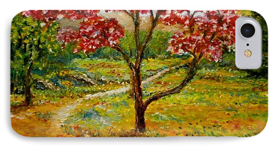 Landscapes  Canvas Prints Originals Impressionism Trees Spring Seasons  iPhone 8 Case featuring the painting Beautiful park by Konstantinos Charalampopoulos