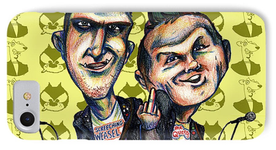 Screeching Weasel iPhone 8 Case featuring the drawing Ben Weasel and Joe Queer by John Ashton Golden