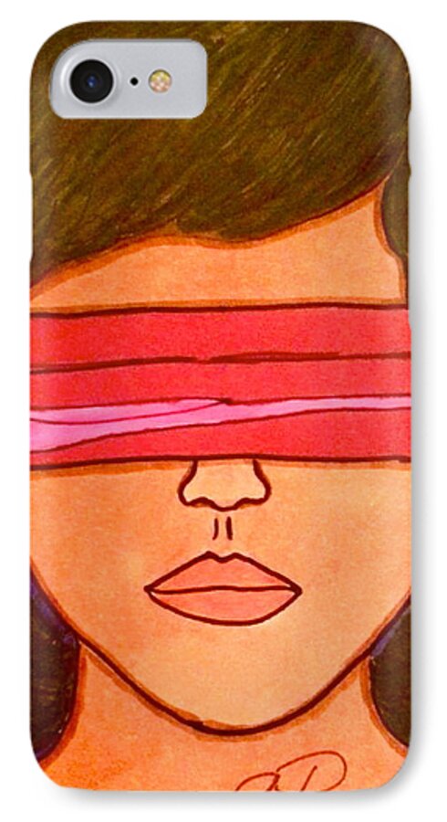 Blindfold iPhone 8 Case featuring the drawing Better Not Seen by Chrissy Pena