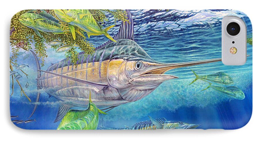 Blue Marlin iPhone 8 Case featuring the painting Big Blue Hunting In The Weeds by Terry Fox