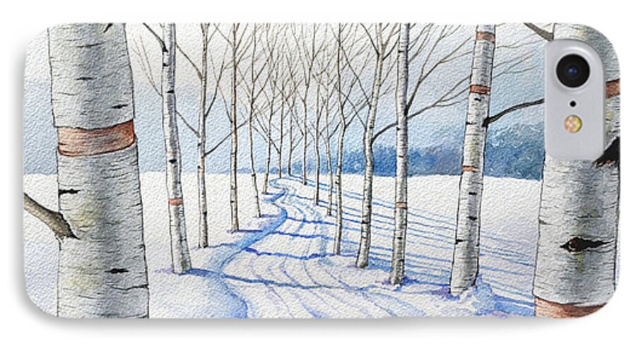 Birch iPhone 8 Case featuring the painting Birch Trees Along the Curvy Road by Christopher Shellhammer