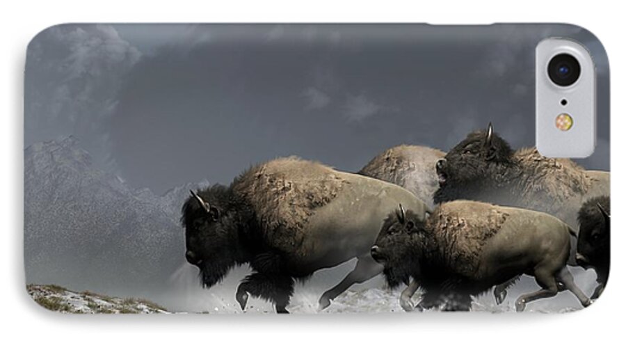 Bison iPhone 8 Case featuring the digital art Bison Stampede by Daniel Eskridge