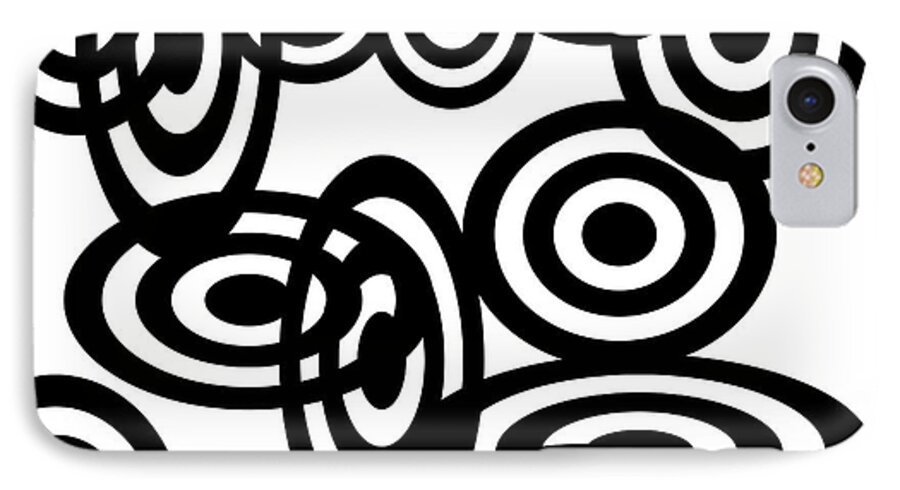 Abstract iPhone 8 Case featuring the digital art Black Discs Linked by Susan Stevenson