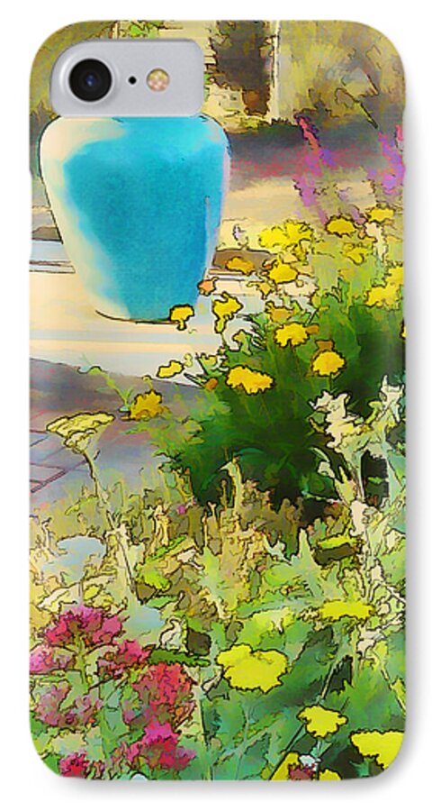 Outdoors iPhone 8 Case featuring the painting Blue Garden Pot by Douglas MooreZart