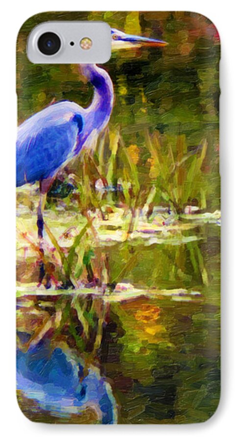 Blue iPhone 8 Case featuring the digital art Blue Heron by Chuck Mountain