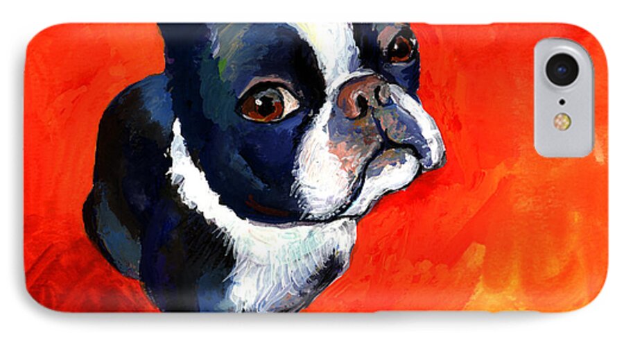 Boston Terrier Prints iPhone 8 Case featuring the painting Boston Terrier dog painting prints by Svetlana Novikova