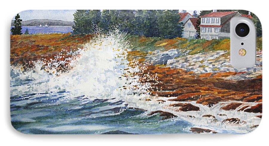Seascape iPhone 8 Case featuring the painting Breakers at Pemaquid by Roger Rockefeller