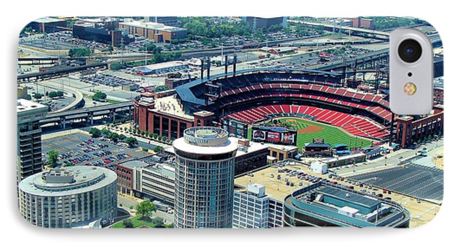 Busch Stadium Photograph iPhone 8 Case featuring the photograph Busch Stadium from the top of the Arch by Janette Boyd