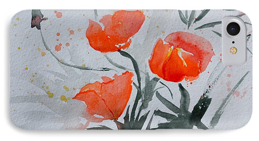 Poppy iPhone 8 Case featuring the painting California Poppies Sumi-e by Beverley Harper Tinsley