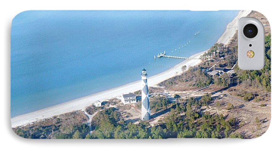 Cape Lookout iPhone 8 Case featuring the photograph Cape Lookout lighthouse aerial view by Dan Williams