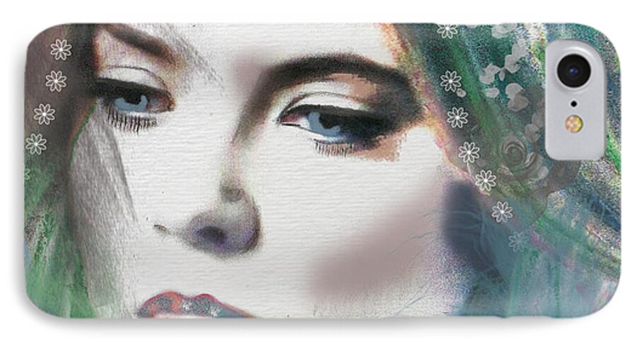 Portrait iPhone 8 Case featuring the mixed media Carrie under veil by Kim Prowse
