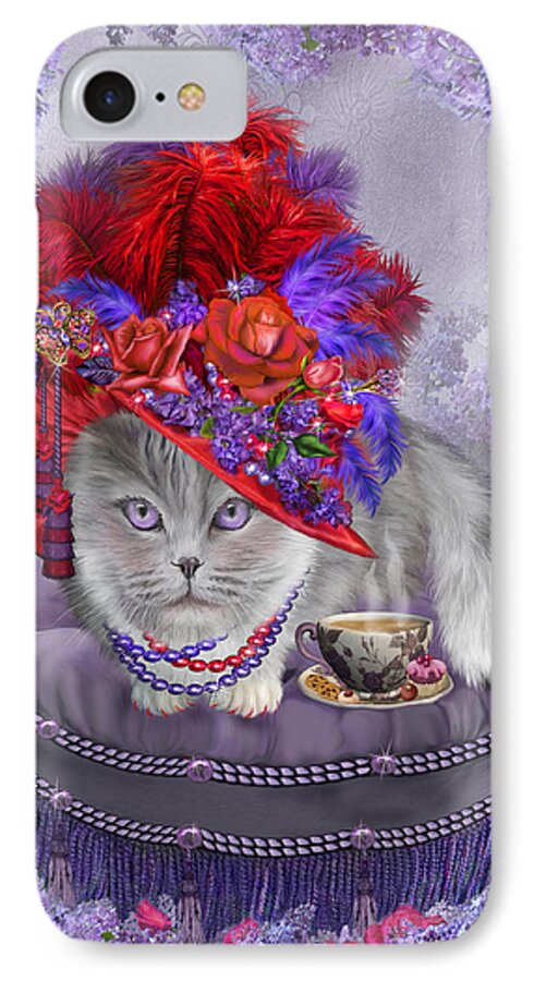 Cat iPhone 8 Case featuring the mixed media Cat In The Red Hat by Carol Cavalaris