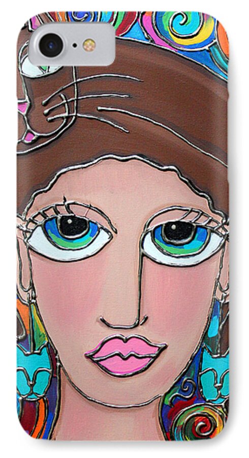 Cat iPhone 8 Case featuring the painting Cat Lady with Brown Hair by Cynthia Snyder