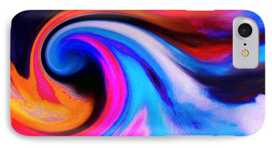  Abstract Wave Super Colorful iPhone 8 Case featuring the painting Caught Curl by Priscilla Batzell Expressionist Art Studio Gallery