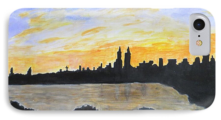 Silhouette Of Skyscrapers iPhone 8 Case featuring the painting Central Park in NewYork by Sonali Gangane