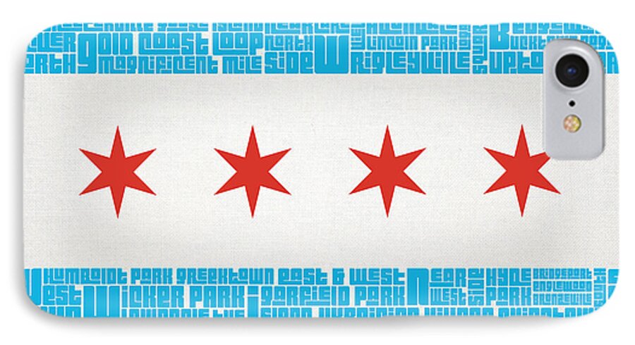 Chicago iPhone 8 Case featuring the mixed media Chicago Flag Neighborhoods by Mike Maher