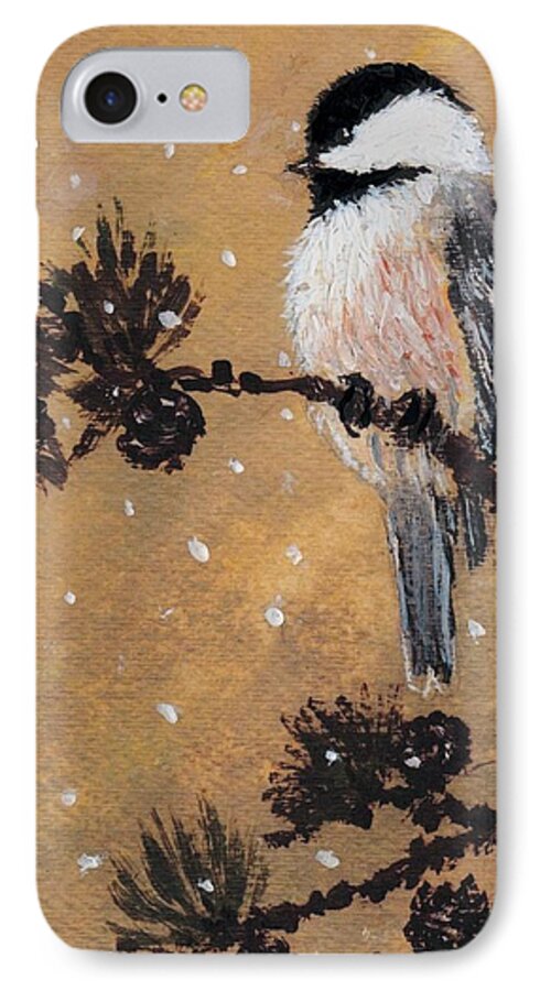 Chickadee iPhone 8 Case featuring the painting Chickadee Set 15 Bird 2 Detail Print by Kathleen McDermott