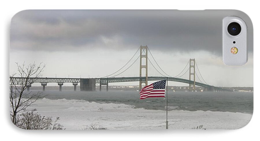 Cold iPhone 8 Case featuring the photograph Chilly Mackinac Bridge by Keith Stokes