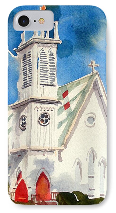 Church iPhone 8 Case featuring the painting Church with Jet Contrail by Kip DeVore