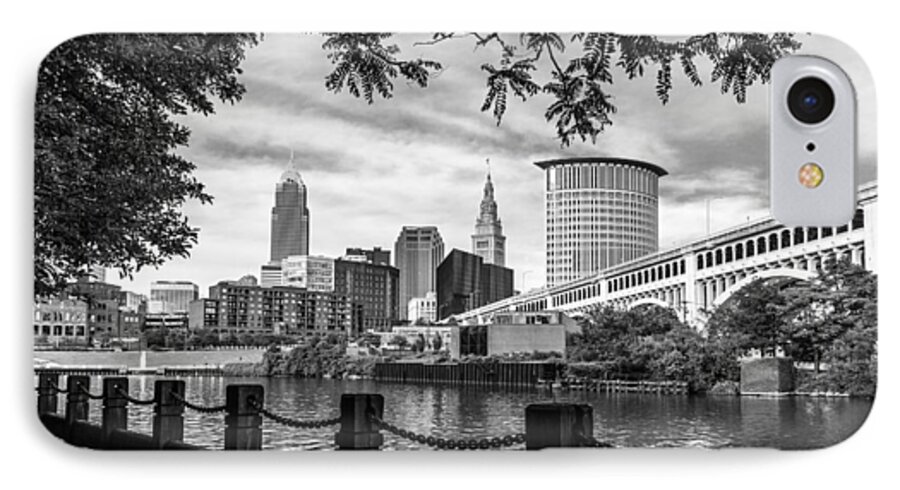 Cleveland Ohio iPhone 8 Case featuring the photograph Cleveland River Cityscape by Dale Kincaid