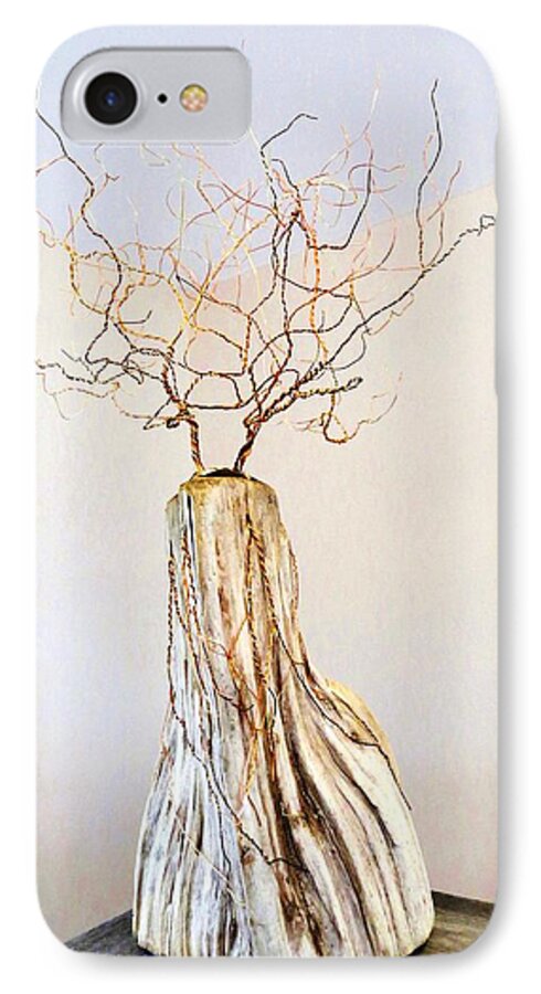 Driftwood Wire Copper Bronze Tree Rose Gold Limbs Trunk Vines Roots Non Varnish Height Freestanding Old Wildlife Natural Water Drift Brass iPhone 8 Case featuring the sculpture Climb To The Top by Daniel Dubinsky