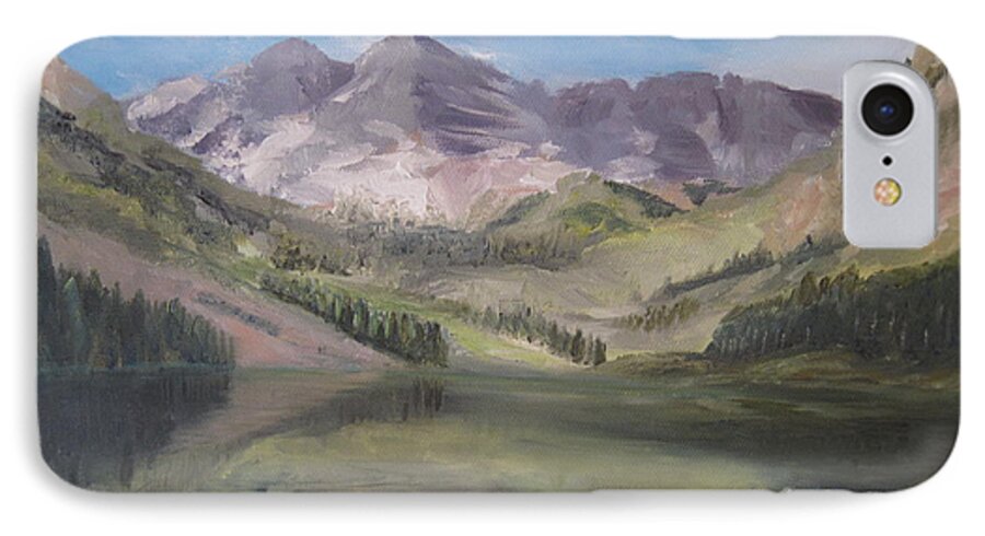Colorado Mountain Setting With Lake iPhone 8 Case featuring the painting Colorado reflections by Roberta Rotunda