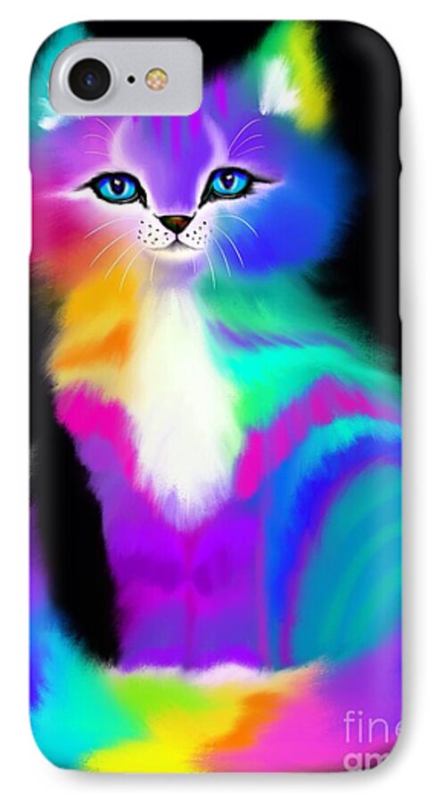 Colorful Cats iPhone 8 Case featuring the painting Colorful Striped Rainbow Cat by Nick Gustafson