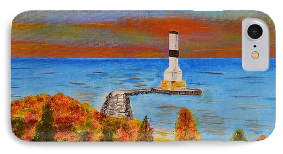 Fall iPhone 8 Case featuring the painting Fall, Conneaut Ohio light house by Melvin Turner