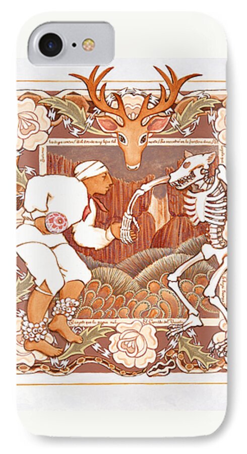 Art Scanning iPhone 8 Case featuring the painting Corrido del Venado y Coyote en la Frontera by Ruth Hooper