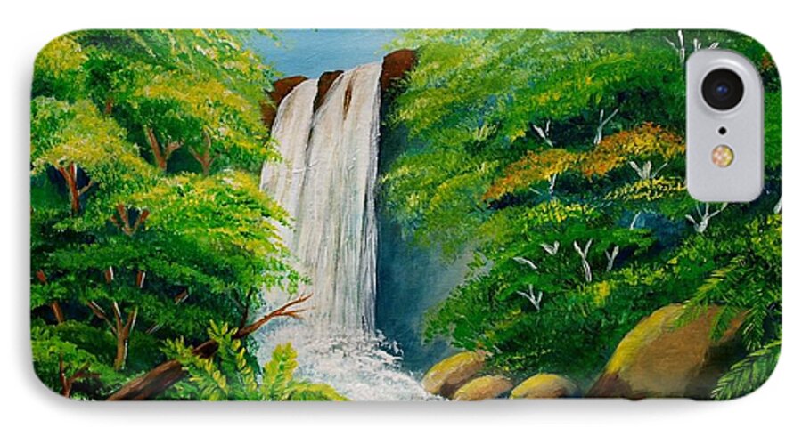 Water iPhone 8 Case featuring the painting Costa Rica waterfall by Jean Pierre Bergoeing
