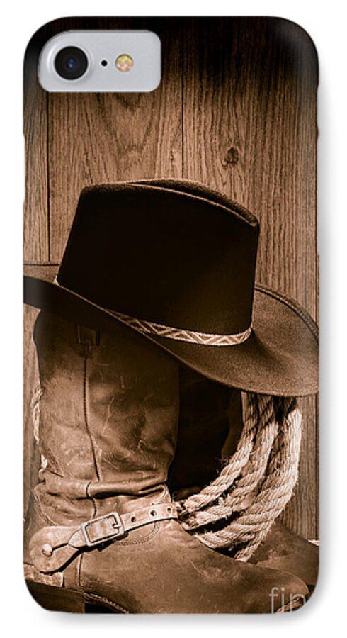 Boots iPhone 8 Case featuring the photograph Cowboy Hat and Boots by Olivier Le Queinec