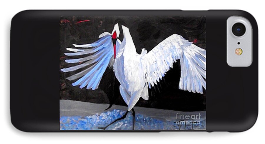 Japanese Crane Painting iPhone 8 Case featuring the painting Dancing Crane by Jayne Kerr
