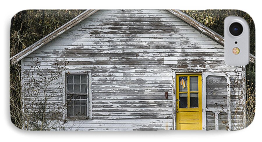 Defiant iPhone 8 Case featuring the photograph Defiant Yellow Door - Square by Terry Rowe