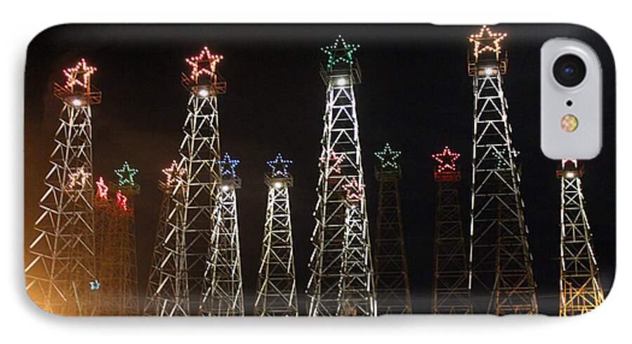 Oil Derricks iPhone 8 Case featuring the photograph Derricks Under A Full Moon by Kathy White