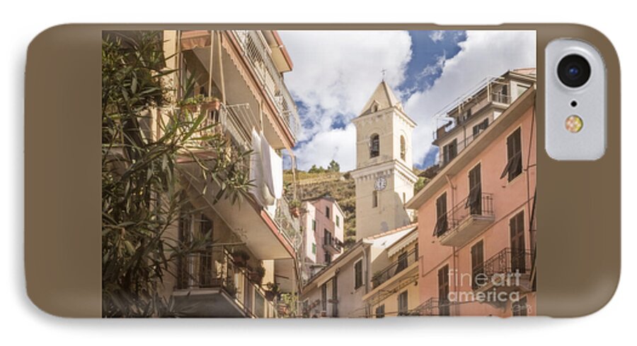 Cinque Terre iPhone 8 Case featuring the photograph Duomo Bell Tower of Manarola by Prints of Italy