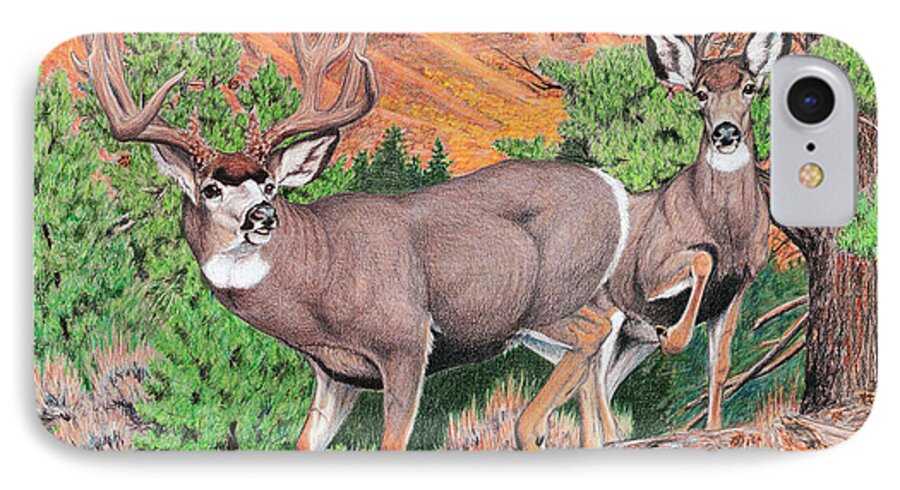 Mule Deer iPhone 8 Case featuring the painting Early Morning Retreat by Darcy Tate