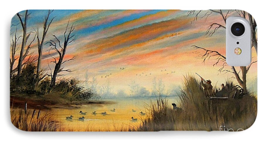 Duck Hunting iPhone 8 Case featuring the painting Evening Duck Hunt by Bill Holkham