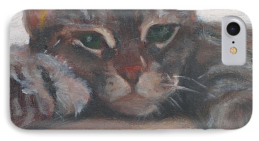 Tabby Cat iPhone 8 Case featuring the painting Fiona by Jessmyne Stephenson
