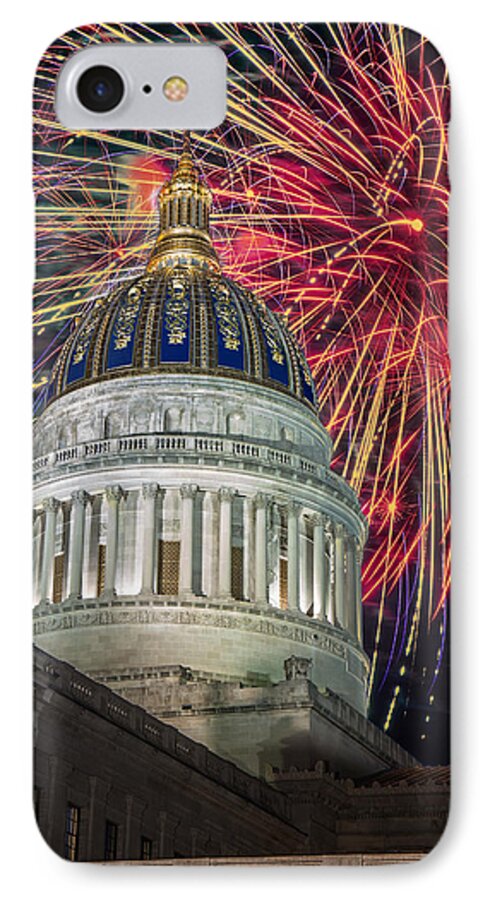 Fireworks iPhone 8 Case featuring the digital art Fireworks at WV Capitol by Mary Almond