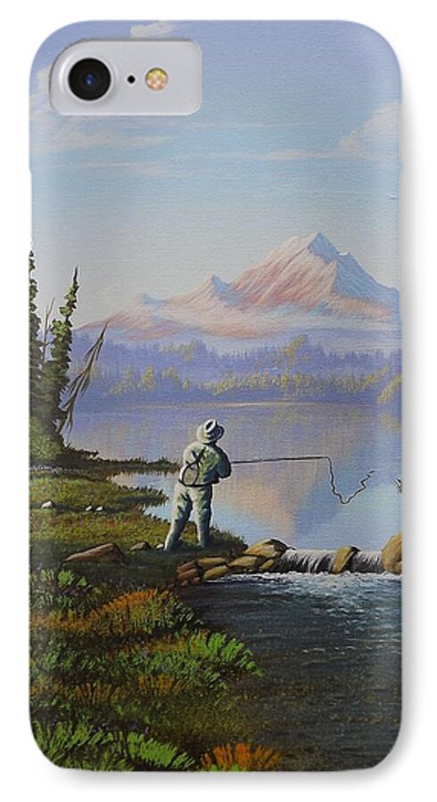 Fishing iPhone 8 Case featuring the painting Fishing the High Lakes by Richard Faulkner
