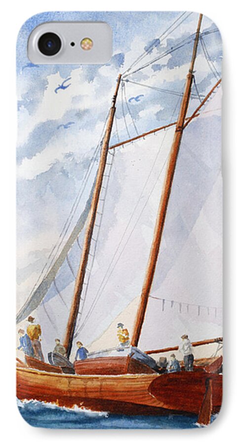 Boat iPhone 8 Case featuring the painting Florida Catboat at Sea by Roger Rockefeller