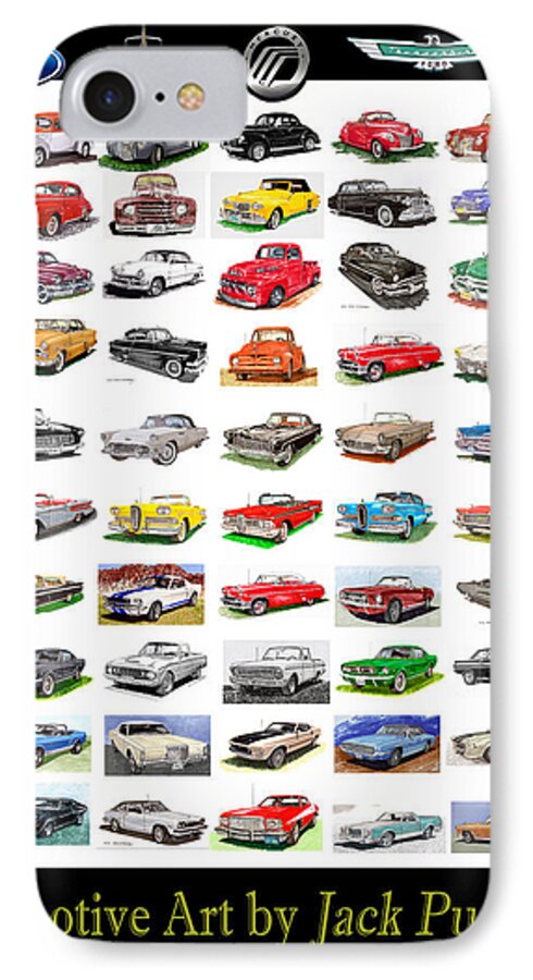 A Beach Towel Of Four Decades Of Fords Poster To A Buyer From Toowoomba iPhone 8 Case featuring the painting Four decades of Fords Poster by Jack Pumphrey