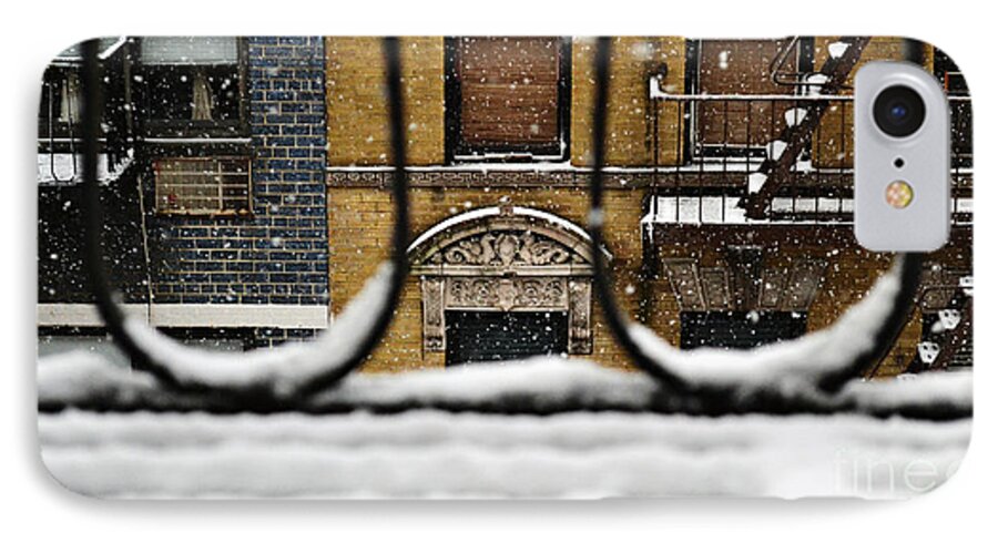 Winter iPhone 8 Case featuring the photograph From My Fire Escape - Arches in the Snow by Miriam Danar