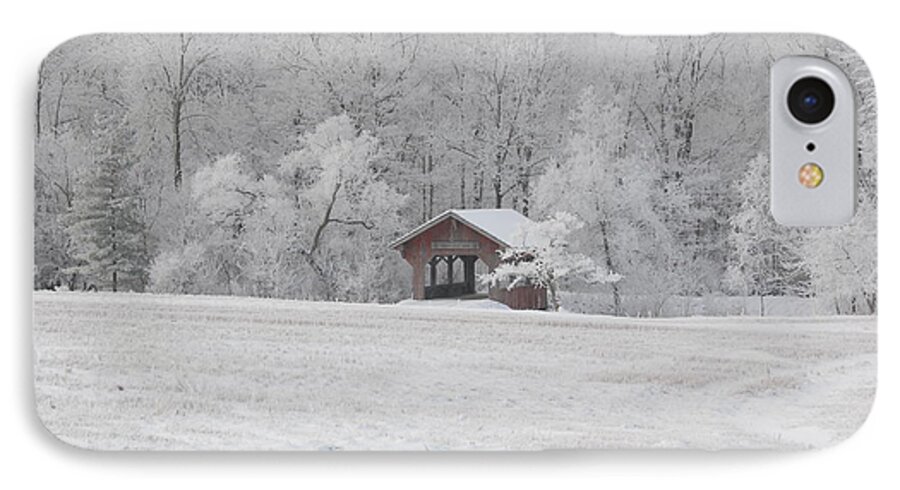 Frost iPhone 8 Case featuring the photograph Frosty Morning Covered Bridge by Wanda Jesfield