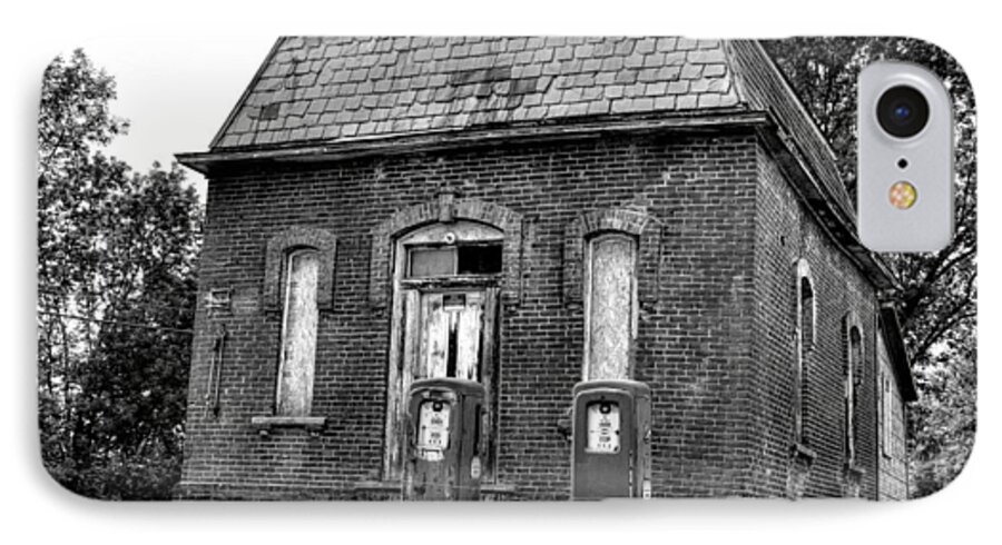 Rural iPhone 8 Case featuring the photograph Gas at 41 cents a gallon bw by John Nielsen